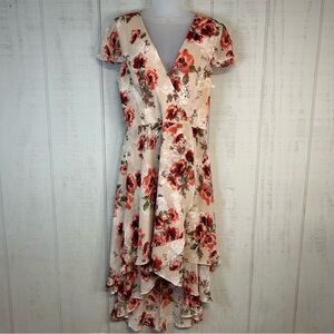 Soieblue Floral Dress Size‎ L High Low Hem Tiered Ruffles Fairy Coquette Flowy